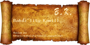 Bakálity Kamill névjegykártya